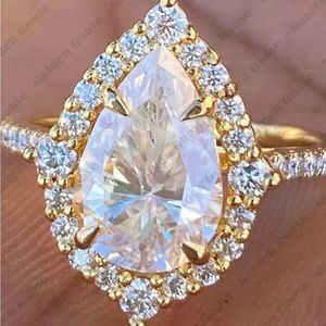 3.0 carat real diamond pear solid 14k ring
